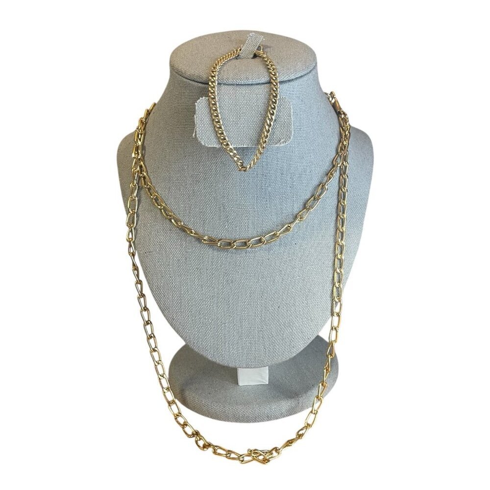 Layered Gold Chain Necklace and Bracelet Set unmarked retro vintage old money